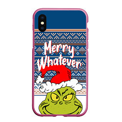 Чехол iPhone XS Max матовый MERRY WHATEVER GRINCH, цвет: 3D-малиновый