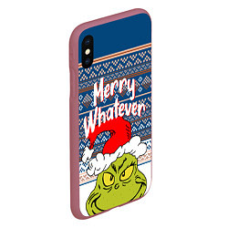 Чехол iPhone XS Max матовый MERRY WHATEVER GRINCH, цвет: 3D-малиновый — фото 2