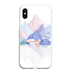Чехол iPhone XS Max матовый Разноцветные пастельные оттенки гор в отражении во, цвет: 3D-белый