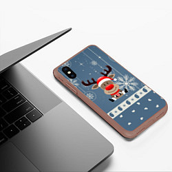 Чехол iPhone XS Max матовый New Years Deer, цвет: 3D-коричневый — фото 2