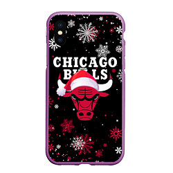 Чехол iPhone XS Max матовый НОВОГОДНИЙ CHICAGO BULLS 2022 СНЕЖИНКИ, цвет: 3D-фиолетовый