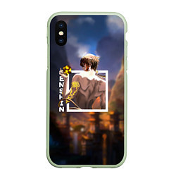 Чехол iPhone XS Max матовый Чжун Ли Zhongli, Genshin Impact, цвет: 3D-салатовый
