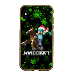 Чехол iPhone XS Max матовый MINECRAFT НОВОГОДНИЙ КРИПЕРЫ, цвет: 3D-коричневый