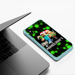 Чехол iPhone XS Max матовый НОВОГОДНИЙ MINECRAFT ГЕРОИ ИГРЫ, цвет: 3D-мятный — фото 2