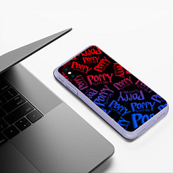 Чехол iPhone XS Max матовый POPPY PLAYTIME LOGO NEON, ХАГИ ВАГИ, цвет: 3D-светло-сиреневый — фото 2