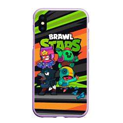 Чехол iPhone XS Max матовый Компания Brawl Stars, цвет: 3D-сиреневый