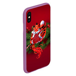 Чехол iPhone XS Max матовый Игривый китайский тигр, цвет: 3D-фиолетовый — фото 2