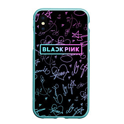 Чехол iPhone XS Max матовый NEON BLACKPINK АВТОГРАФЫ, цвет: 3D-мятный