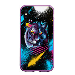 Чехол iPhone XS Max матовый Забрызганный тигр, цвет: 3D-фиолетовый