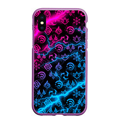 Чехол iPhone XS Max матовый НЕОНОВЫЕ МОЛНИИ, GENSHIN IMPACT NEON, цвет: 3D-фиолетовый