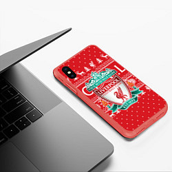 Чехол iPhone XS Max матовый НОВОГОДНИЙ СВИТЕР ЛИВЕРПУЛЬ КРАСНЫЙ, цвет: 3D-красный — фото 2