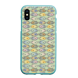 Чехол iPhone XS Max матовый Рыбы паттерн, цвет: 3D-мятный