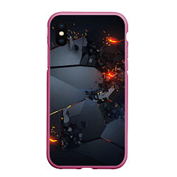 Чехол iPhone XS Max матовый НЕОНОВЫЙ ВЗРЫВ ПЛИТЫ, ОБЛОМКИ NEON EXPLOSION, цвет: 3D-малиновый