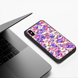 Чехол iPhone XS Max матовый Сердечки-черепушки, цвет: 3D-черный — фото 2