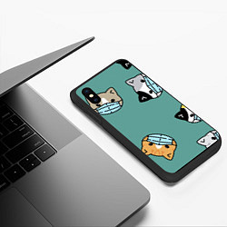 Чехол iPhone XS Max матовый Котейки в масках, цвет: 3D-черный — фото 2