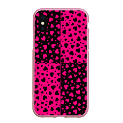 Чехол iPhone XS Max матовый Черно-Розовые сердца, цвет: 3D-розовый