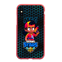 Чехол iPhone XS Max матовый Мэг BRAWL STARS соты, цвет: 3D-красный