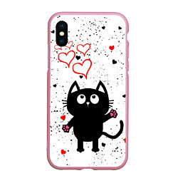 Чехол iPhone XS Max матовый Влюблённый котик Cat Love, цвет: 3D-розовый