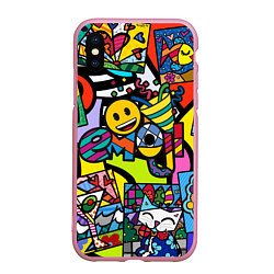 Чехол iPhone XS Max матовый Romero Britto - emoji, цвет: 3D-розовый