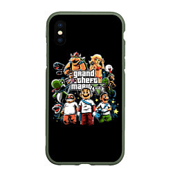 Чехол iPhone XS Max матовый Mario x GTA, цвет: 3D-темно-зеленый