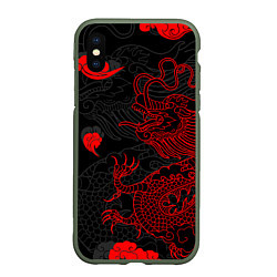 Чехол iPhone XS Max матовый Дракон Китайский дракон, цвет: 3D-темно-зеленый