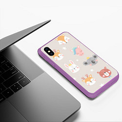Чехол iPhone XS Max матовый Мордочки зверят, цвет: 3D-фиолетовый — фото 2