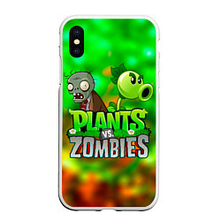 Чехол iPhone XS Max матовый Plants vs Zombies горохострел и зомби, цвет: 3D-белый