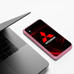 Чехол iPhone XS Max матовый Mitsubishi красные соты, цвет: 3D-малиновый — фото 2