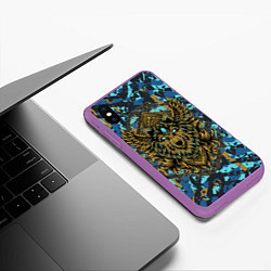 Чехол iPhone XS Max матовый Голова волка с крыльями, цвет: 3D-фиолетовый — фото 2