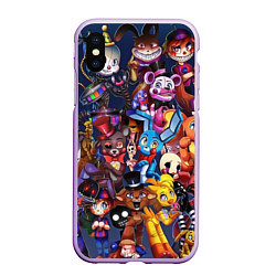 Чехол iPhone XS Max матовый Cute Fnaf Pattern, цвет: 3D-сиреневый