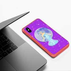 Чехол iPhone XS Max матовый Дева, воплощение Луны, звёздное лиловое небо, цвет: 3D-красный — фото 2