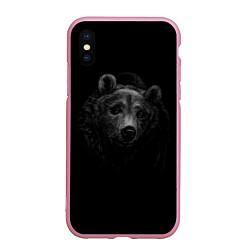 Чехол iPhone XS Max матовый Голова хищного медведя, цвет: 3D-розовый