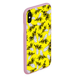 Чехол iPhone XS Max матовый Пчелы на желтом, цвет: 3D-розовый — фото 2