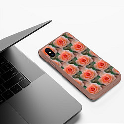 Чехол iPhone XS Max матовый Нежные розы паттерн, цвет: 3D-коричневый — фото 2