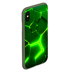 Чехол iPhone XS Max матовый 3D ПЛИТЫ НЕОН NEON GREEN HEXAGON РАЗЛОМ, цвет: 3D-темно-зеленый — фото 2