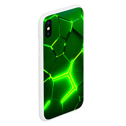 Чехол iPhone XS Max матовый 3D ПЛИТЫ НЕОН NEON GREEN HEXAGON РАЗЛОМ, цвет: 3D-белый — фото 2