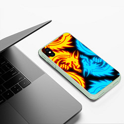 Чехол iPhone XS Max матовый НЕОНОВЫЕ ДРАКОНЫ NEON DRAGONS, цвет: 3D-салатовый — фото 2