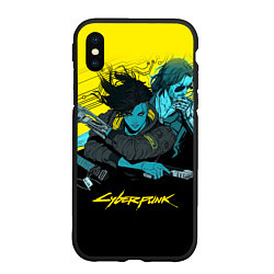 Чехол iPhone XS Max матовый Ви и Джонни Cyberpunk 2077 Vi johnny, цвет: 3D-черный