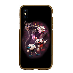 Чехол iPhone XS Max матовый Дьявол, Чашки и Кинг Дайс Cuphead, цвет: 3D-коричневый