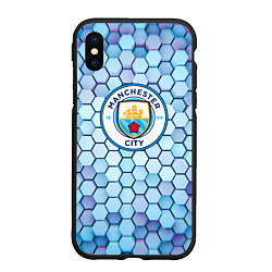 Чехол iPhone XS Max матовый Манчестер сити manchester city 3D, цвет: 3D-черный