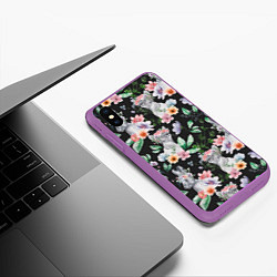 Чехол iPhone XS Max матовый Котики в цветочках, цвет: 3D-фиолетовый — фото 2