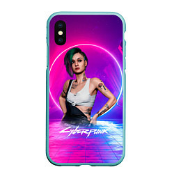 Чехол iPhone XS Max матовый Judy Джуди Cyberpunk2077, цвет: 3D-мятный