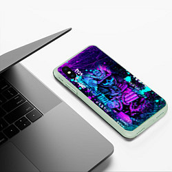 Чехол iPhone XS Max матовый Неоновый Японский Самурай Neon Samurai Skull, цвет: 3D-салатовый — фото 2