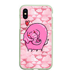 Чехол iPhone XS Max матовый Розовый влюбленный слон, цвет: 3D-салатовый