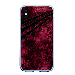 Чехол iPhone XS Max матовый Мраморный бордовый текстурированный узор, цвет: 3D-голубой