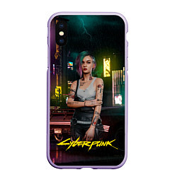 Чехол iPhone XS Max матовый Judy cyberpunk2077, цвет: 3D-светло-сиреневый