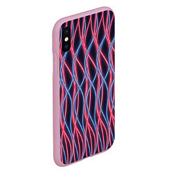 Чехол iPhone XS Max матовый Неоновые волны Розовый и голубой на темном фоне, цвет: 3D-розовый — фото 2