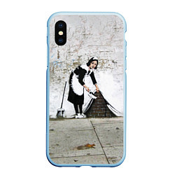 Чехол iPhone XS Max матовый Banksy - Бэнкси уборщица, цвет: 3D-голубой