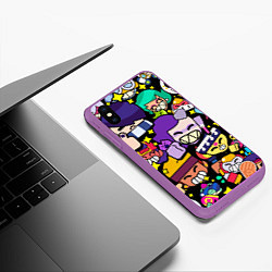 Чехол iPhone XS Max матовый Brawl Значки особые на бойцов Бравл Старс Пины, цвет: 3D-фиолетовый — фото 2