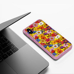 Чехол iPhone XS Max матовый Цветочки-лютики на желтом фоне, цвет: 3D-розовый — фото 2
